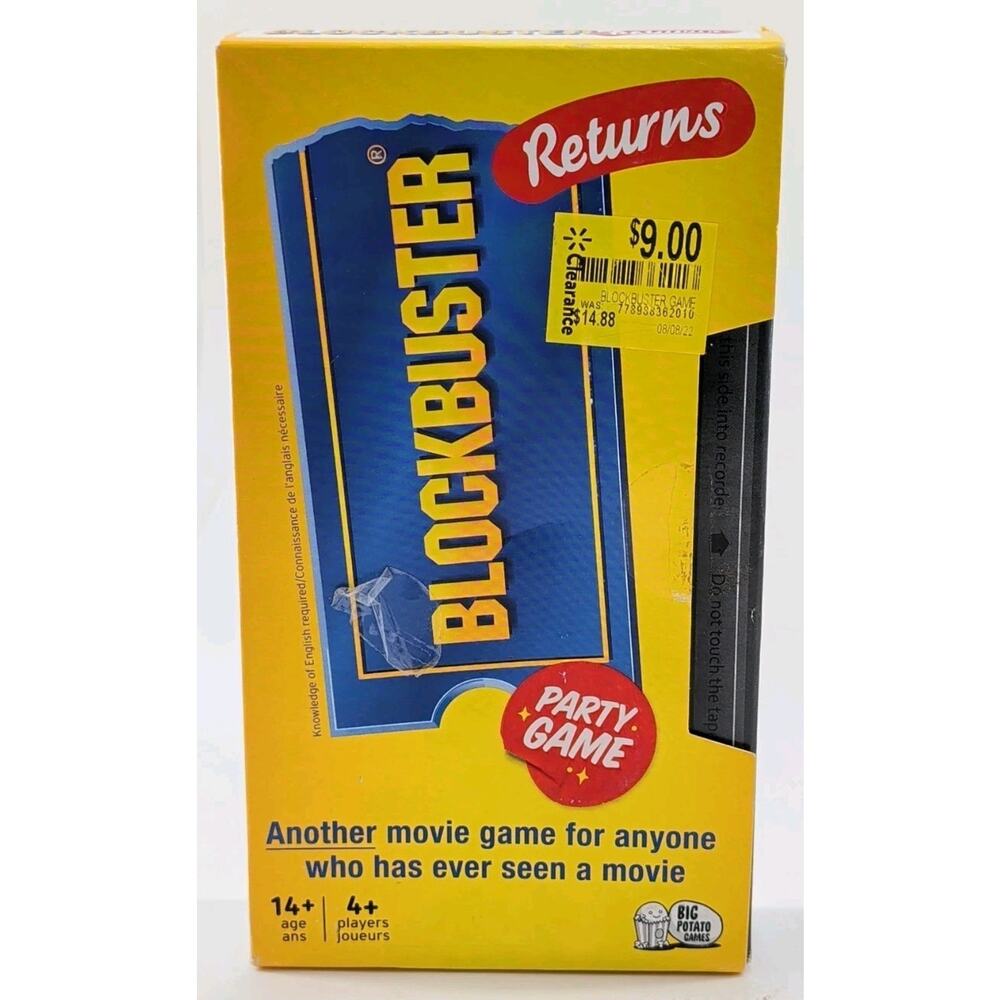 Blockbuster Video Returns Party Game Movie Trivia Card Game VHS Case packaging